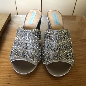 Betsey Johnson satin beaded mules size 9.